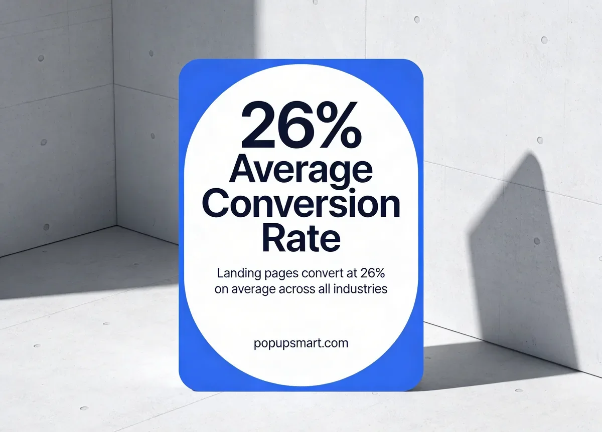 Stat card showing 26 percent average landing page conversion rate across all industries