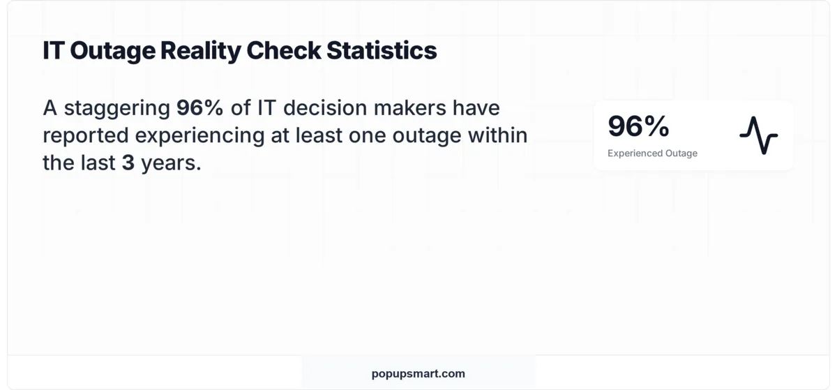 Stat card showing 96% of IT decision makers experienced at least one outage in the past 3 years