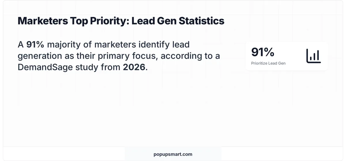 Stat card showing 91% of marketers say lead generation is their top priority in 2026