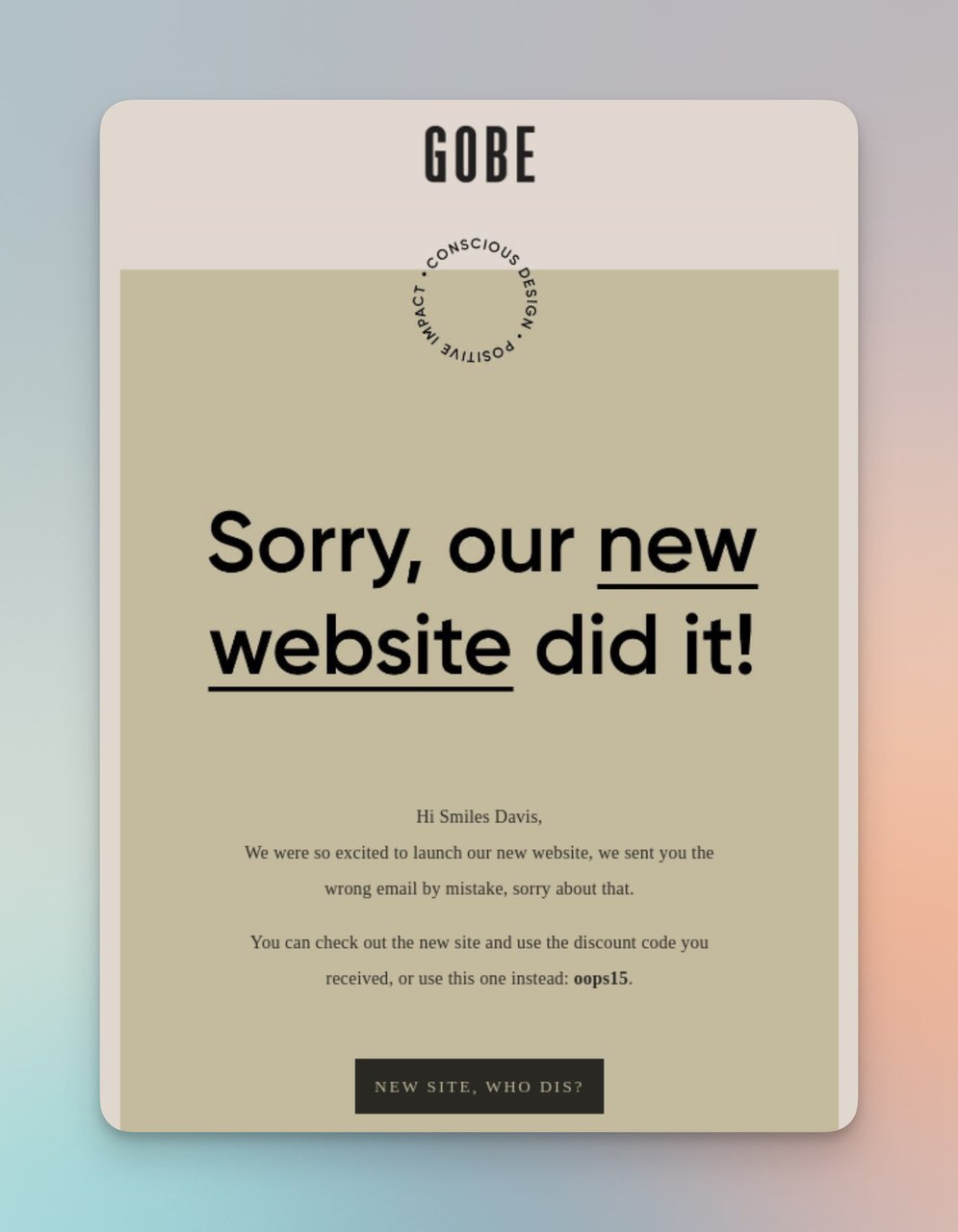 GOBE correction email that features a very great headline