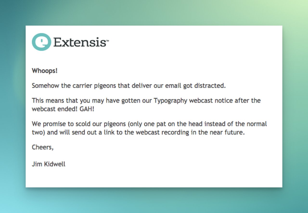Extensis correction email with a green background