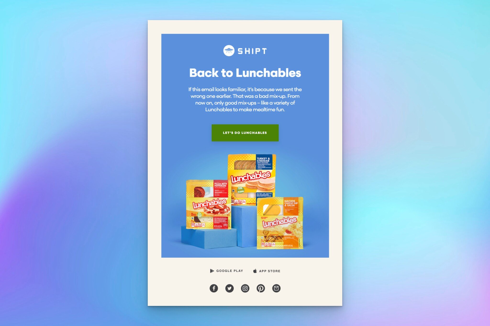 Shipt error correction email example on a blue background