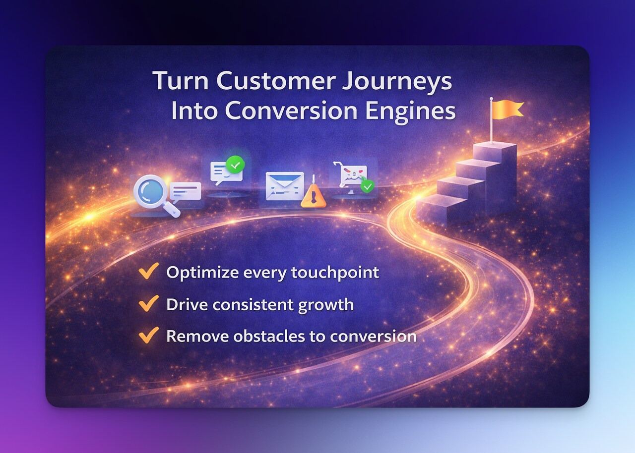 Customer journey optimization concept showing how optimizing touchpoints turns customer journeys into conversion engines