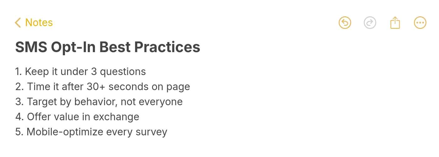 Five SMS opt-in best practices including timing targeting and mobile optimization for higher conversions