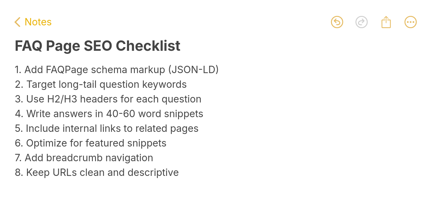 SEO optimization tips for FAQ pages including schema markup and keywords