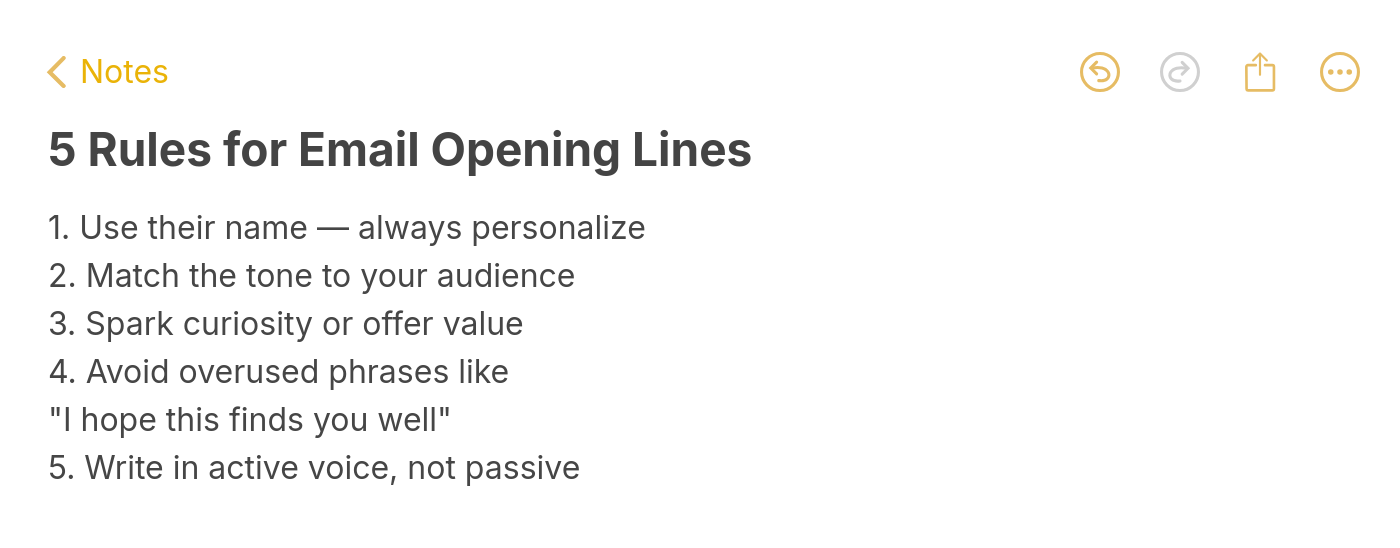 5 rules for writing effective email opening lines checklist