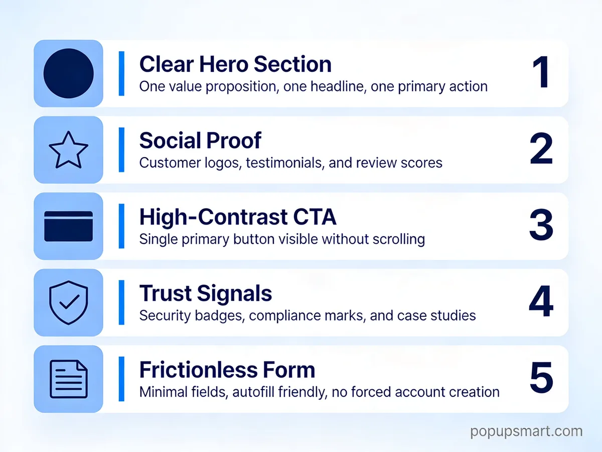 Five core elements of high-converting SaaS landing page infographic
