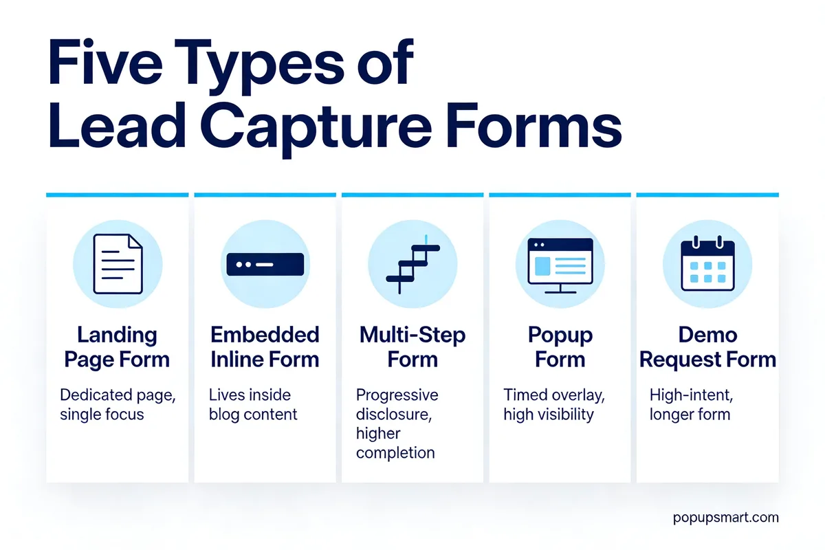 Comparison of landing page, embedded, multi-step, popup, and demo request forms
