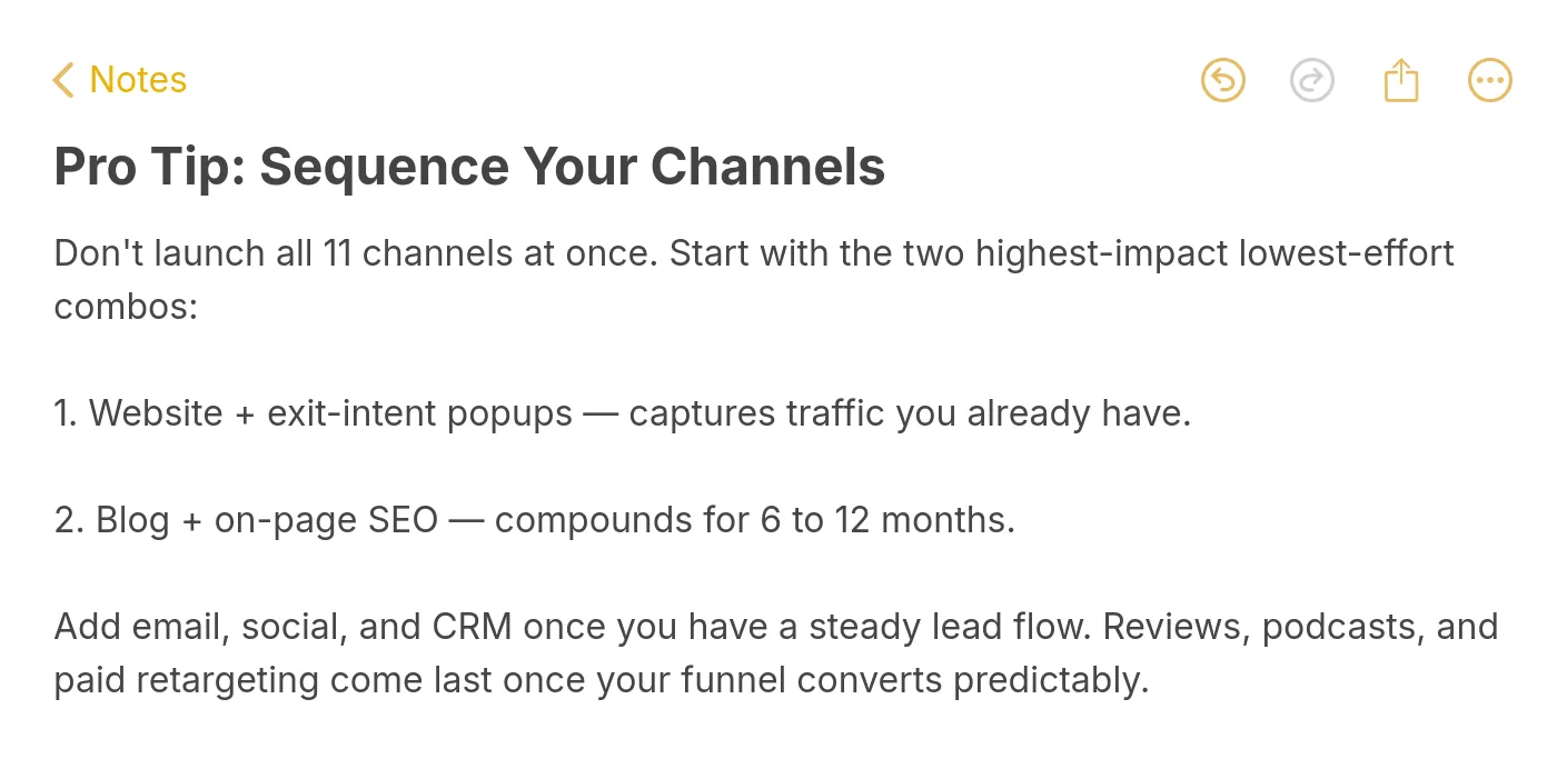Apple notes style pro tip on sequencing inbound channels for ecommerce