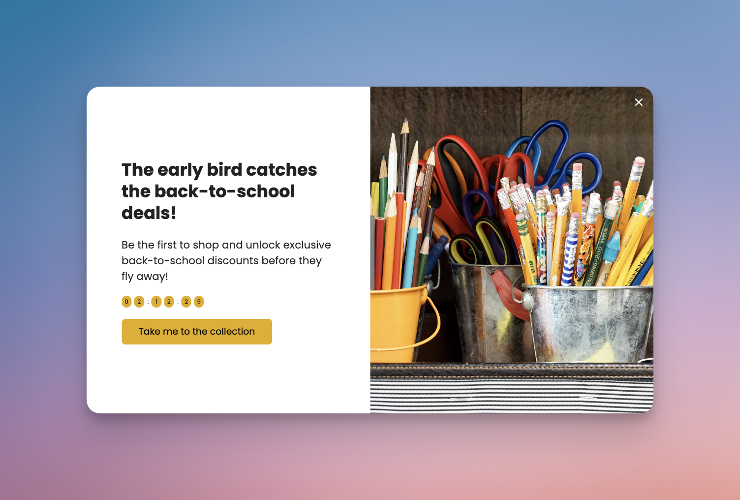 Countdown timer ebook popup counting down to a mobile app launch with a product launch strategies ebook