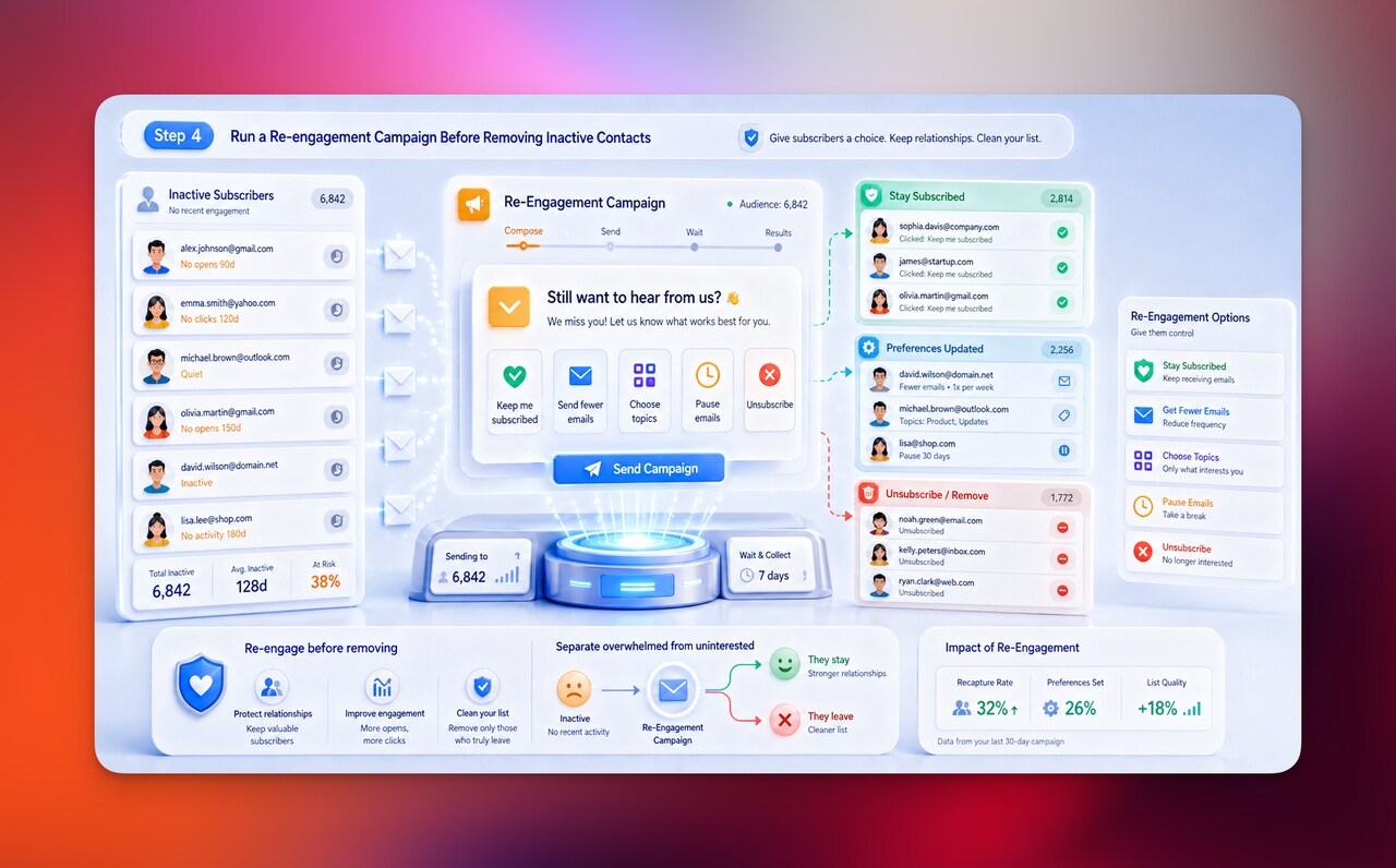 Spam trap and risky contact removal dashboard showing risky email addresses filtered to protect deliverability and sender reputation