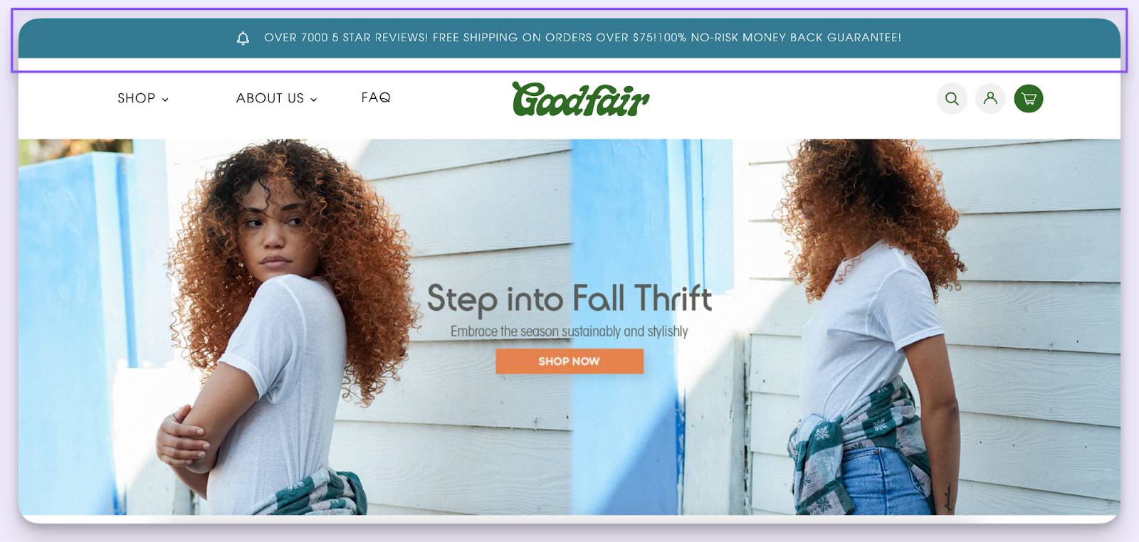 Goodfair values-based hello bar example