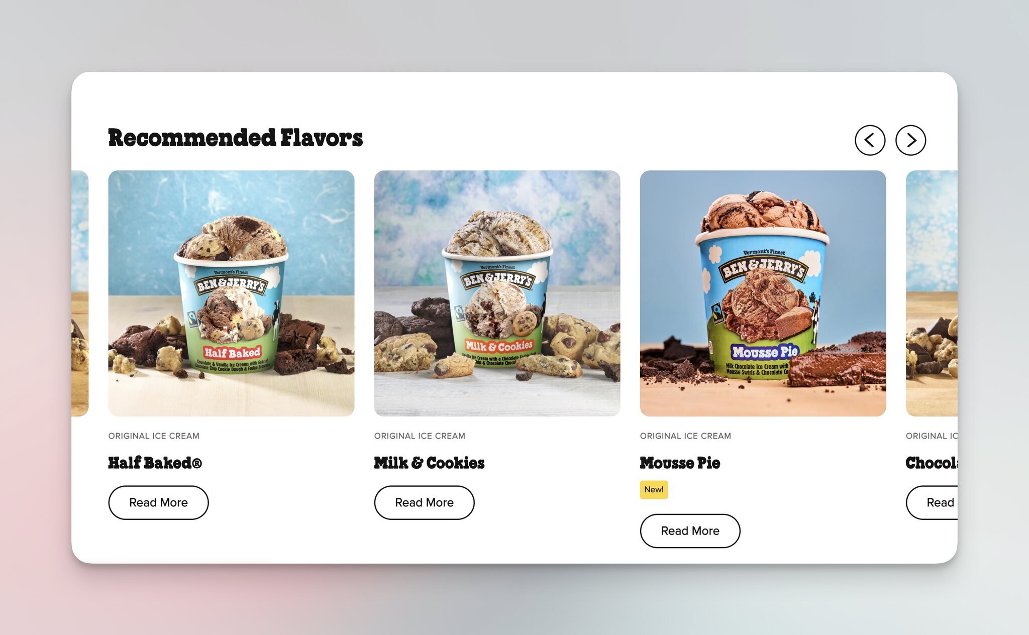 Ben & Jerry's ice cream flavor recommendation grid
