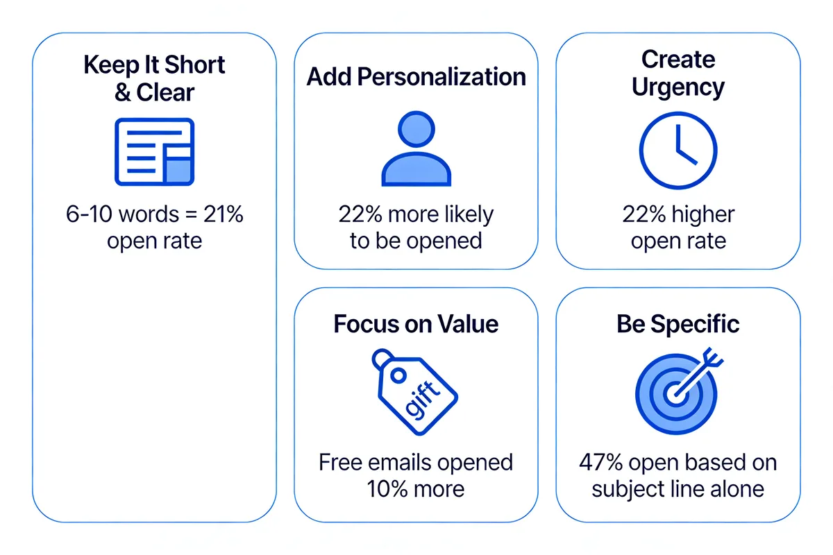 infographic showing five tips for effective follow-up email subject lines with open rate statistics