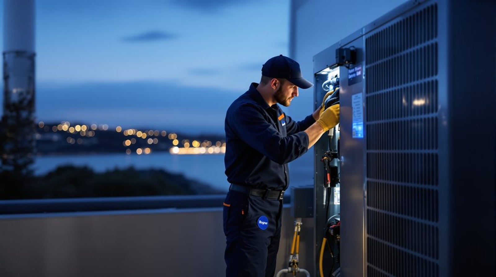 Technician performing air conditioning repair and installation services in Santa Cruz