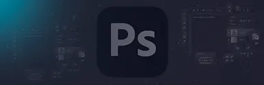 Dark-themed interface of Adobe Photoshop with Ps logo overlay.