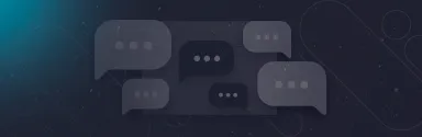 Multiple dark speech bubbles with three dots inside on a dark gradient background.