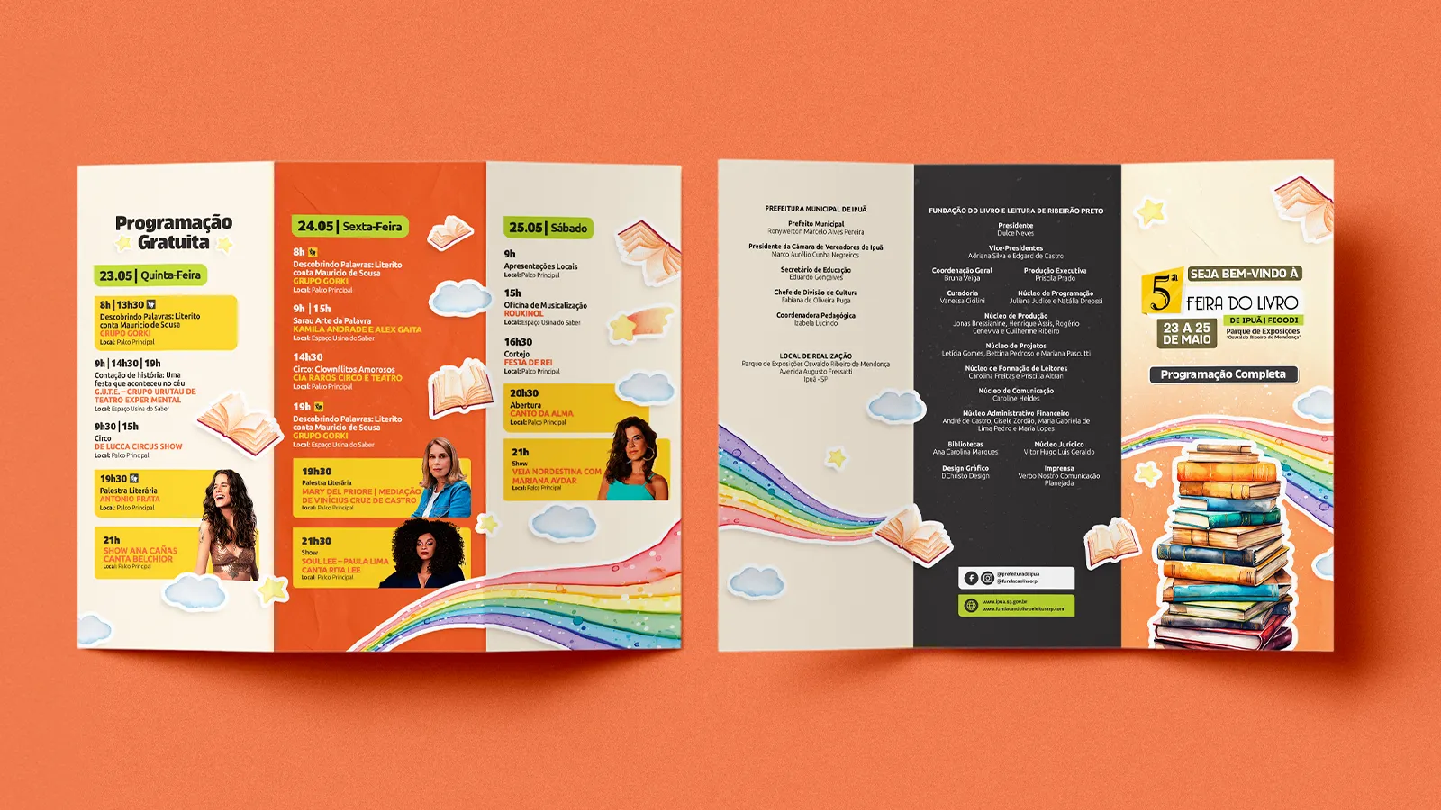 Criação de artes, desenvolvimento e planejamento de projeto para o folder institucional da feira do livro de ribeirão preto