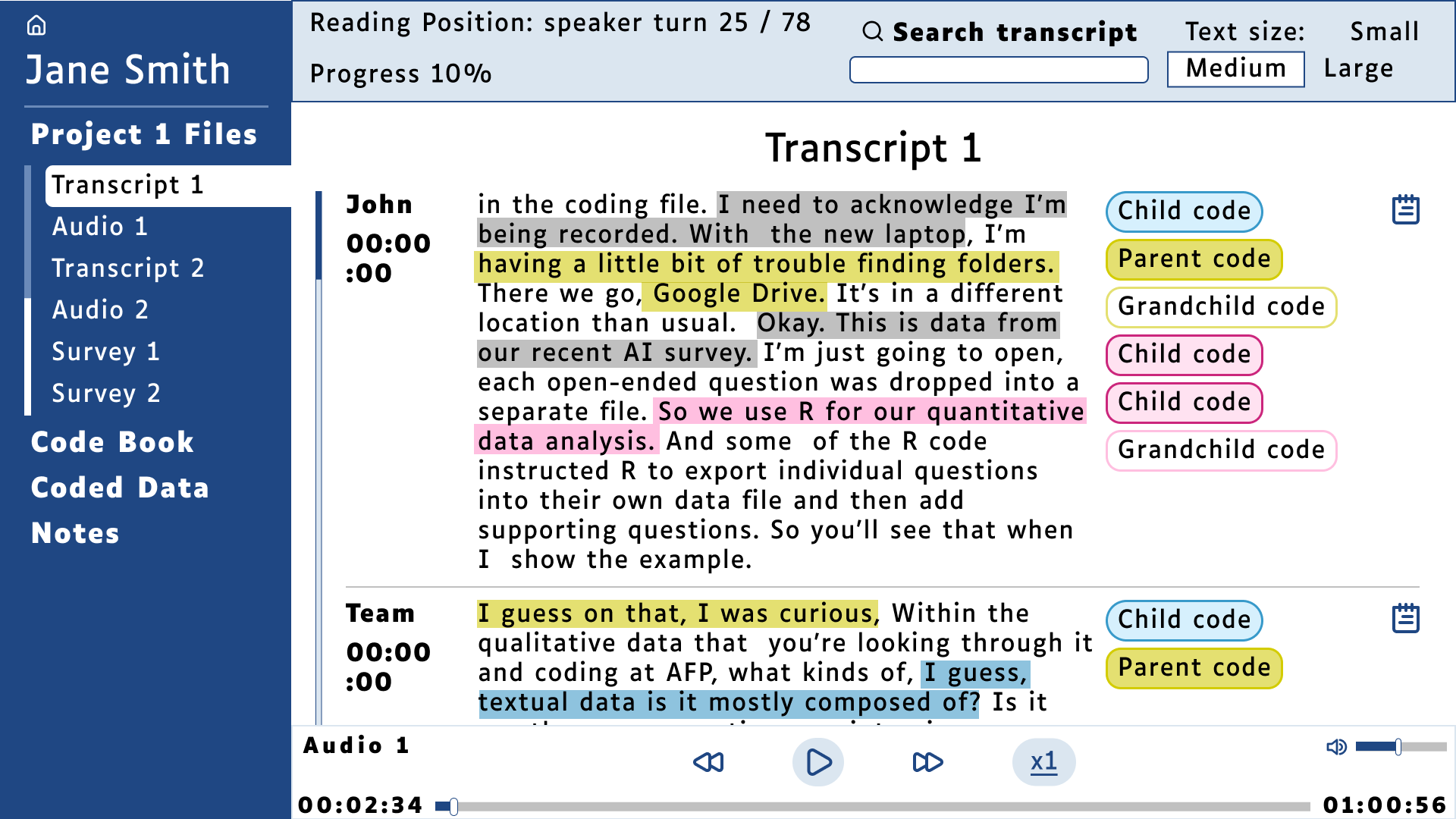A large text version of the trasncript page