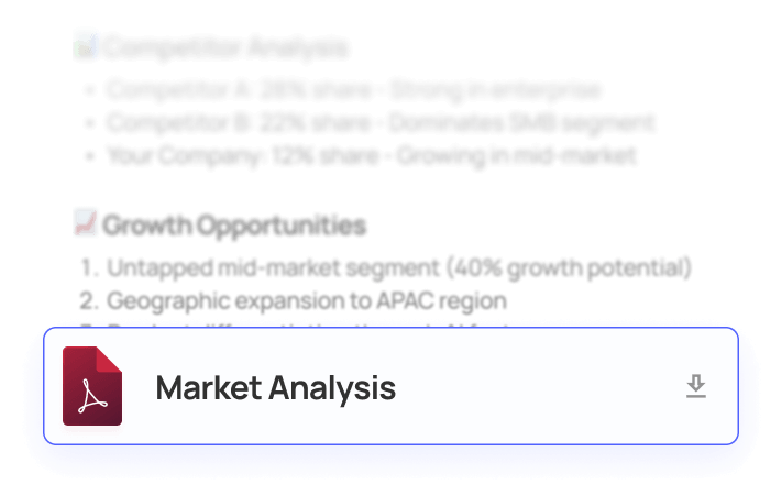Document download bar labeled 'Market Analysis' with a red PDF icon and a download arrow.