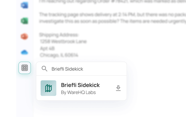 Browser extension search showing Briefli Sidekick by WareHQ Labs with a download option.