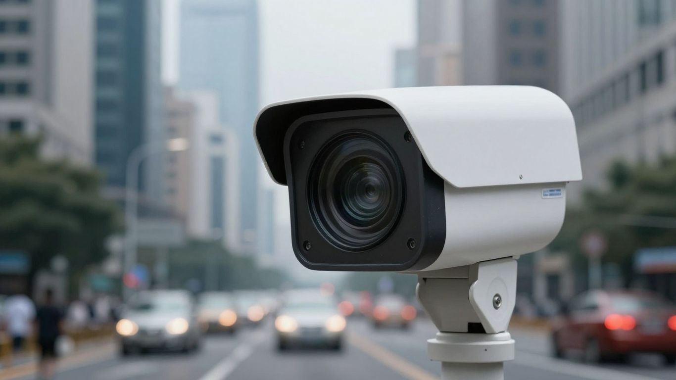 Eagle Eye AI camera monitoring a cityscape.