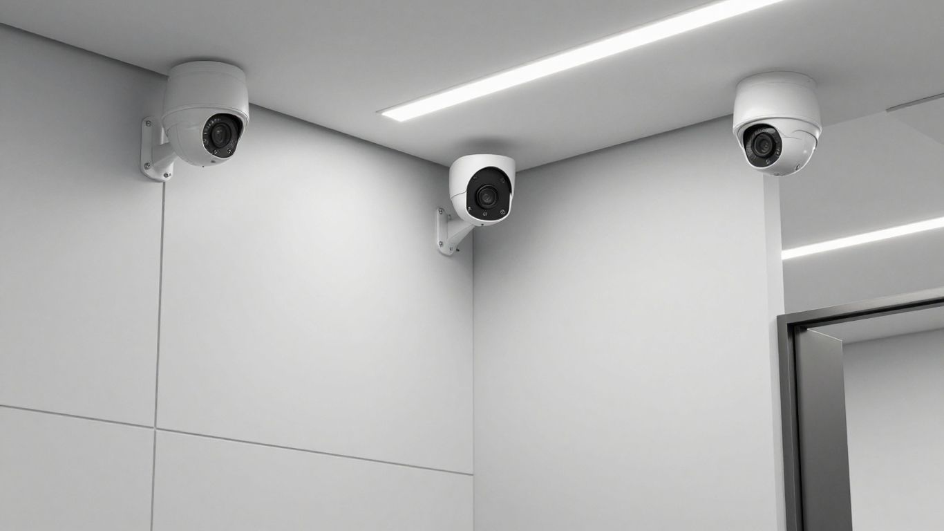 Modern office with advanced security cameras.