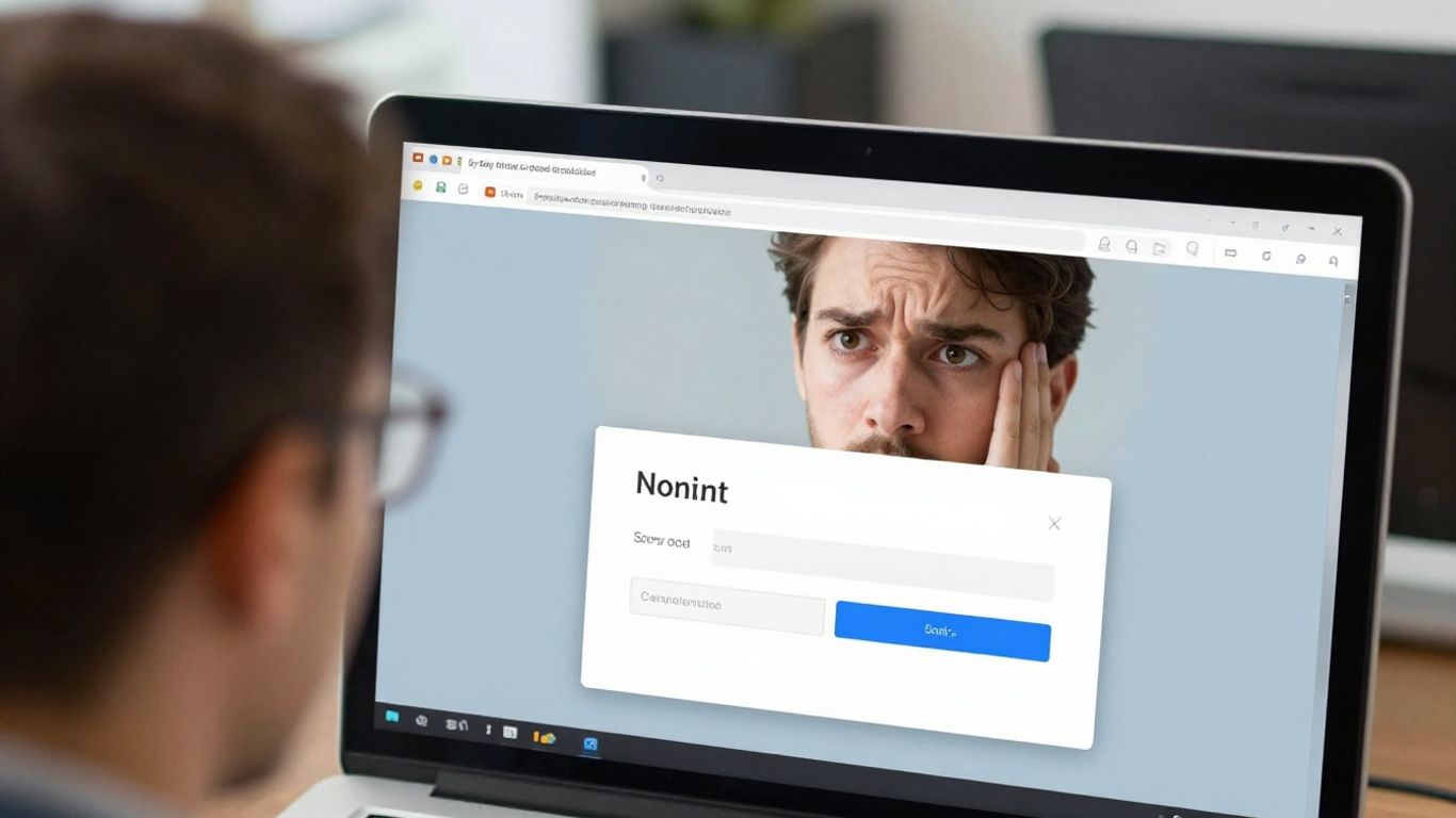 Frustrated user at computer screen with OpenEye login.