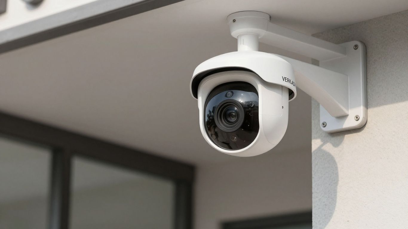 Verkada camera mounted on a business building exterior.