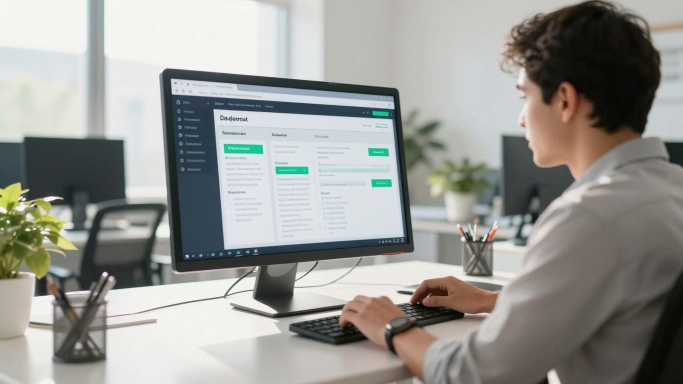 Person using a digital interface in a modern office.