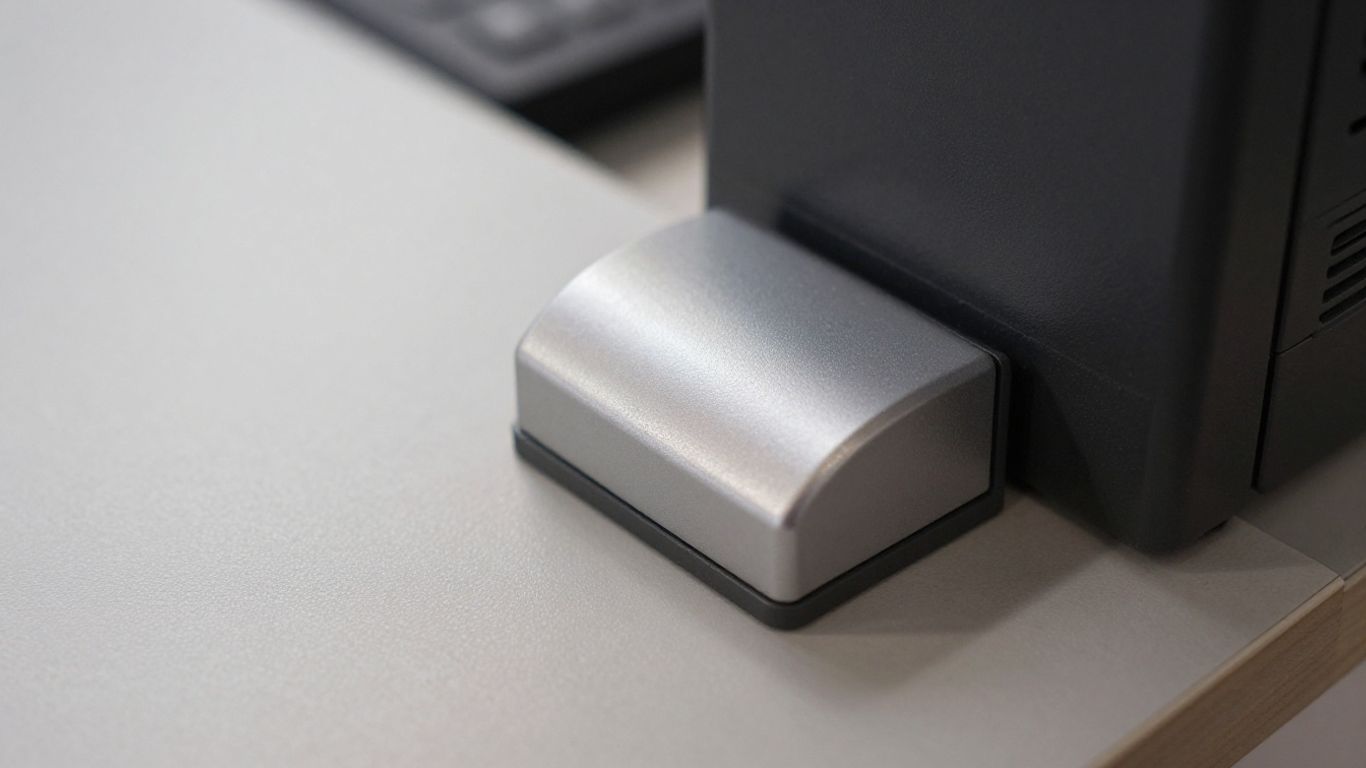 Close-up of a discreet commercial hold-up alarm button.