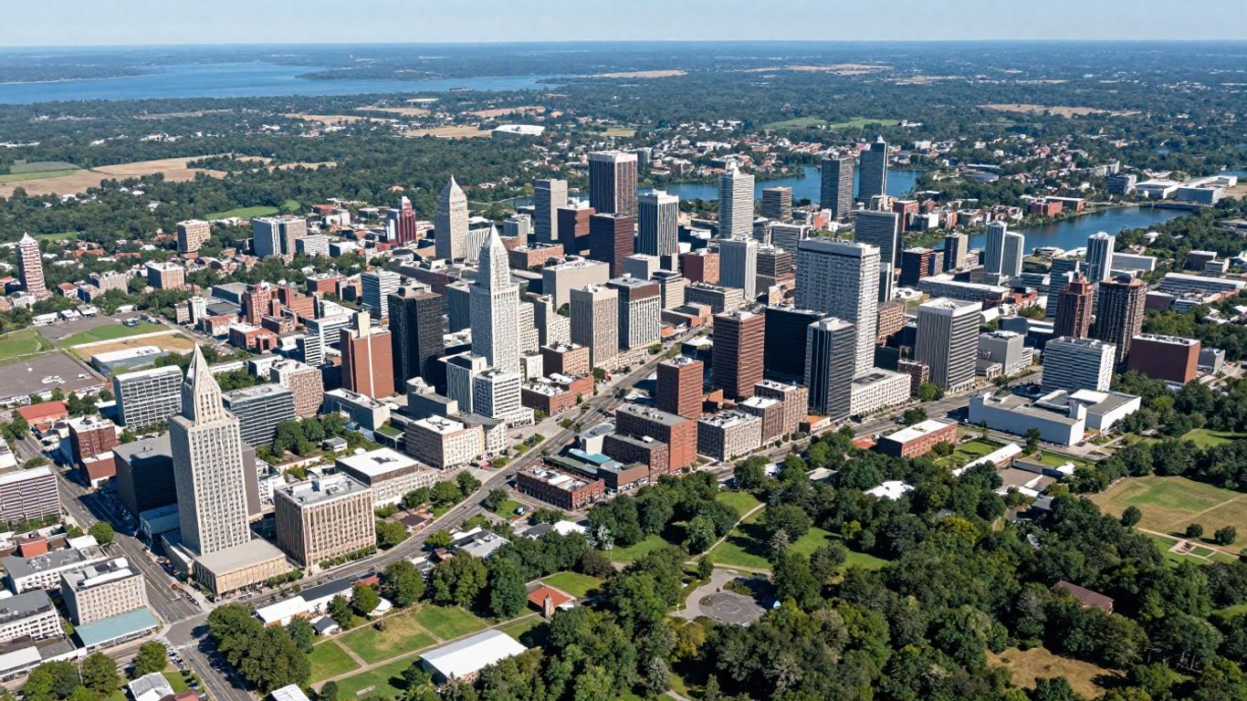 Aerial view of New Jersey's diverse landscapes and counties.