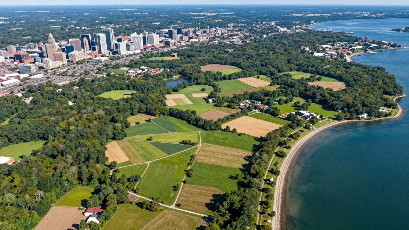 Aerial view of New Jersey's diverse landscapes and urban areas.