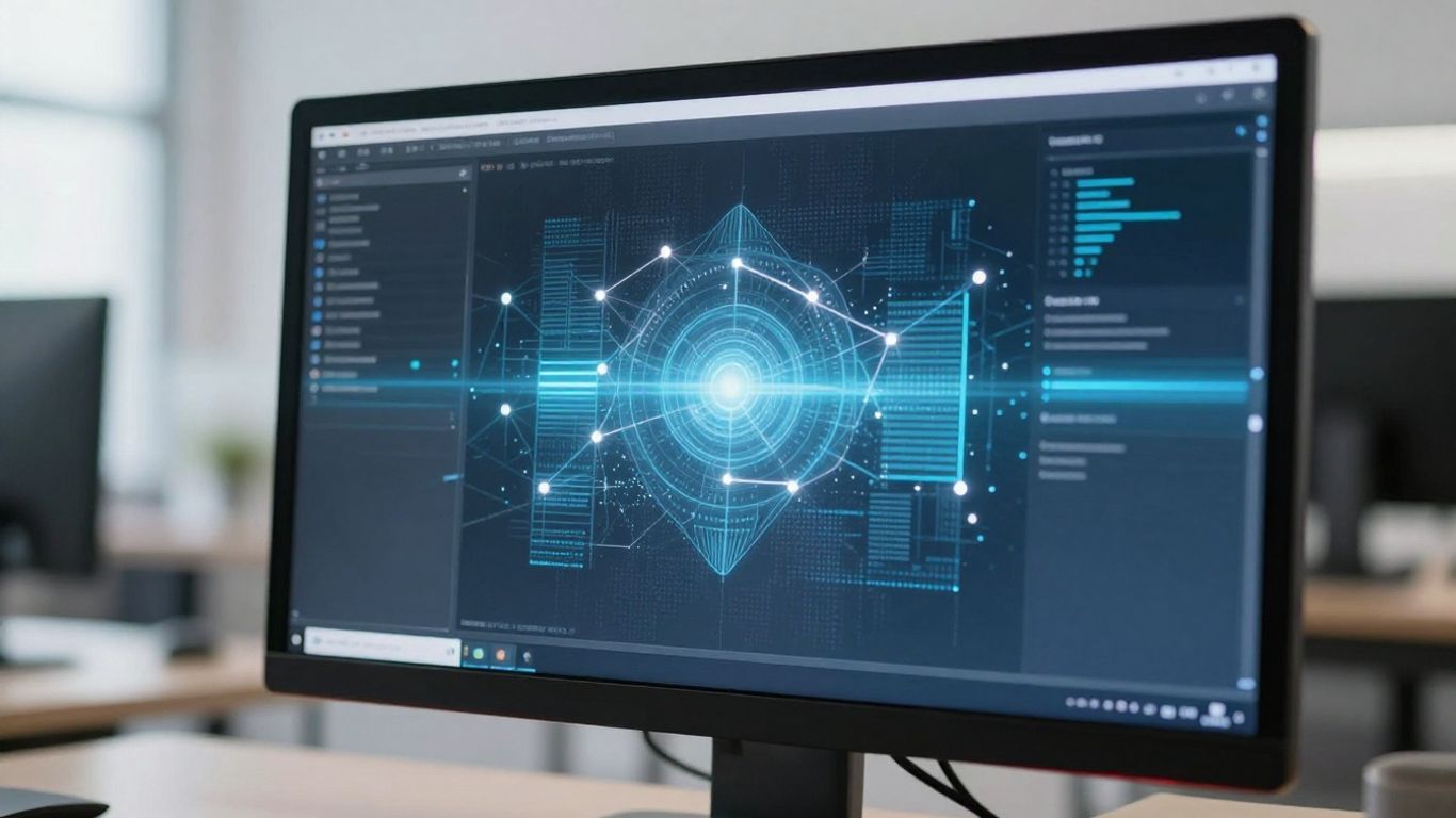 Computer screen showing network interface with digital patterns.