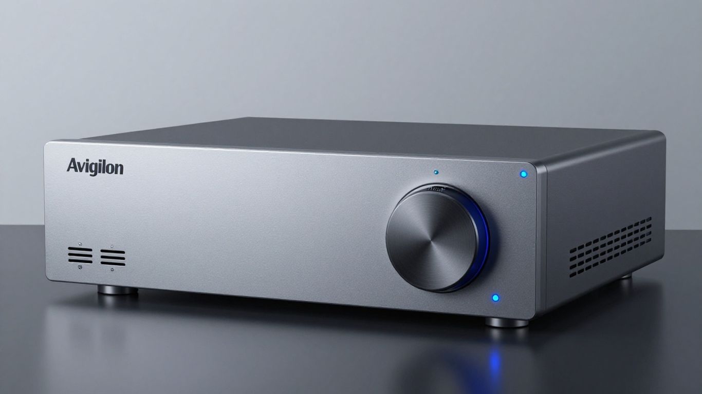 Avigilon NVR unit with blue indicator lights.