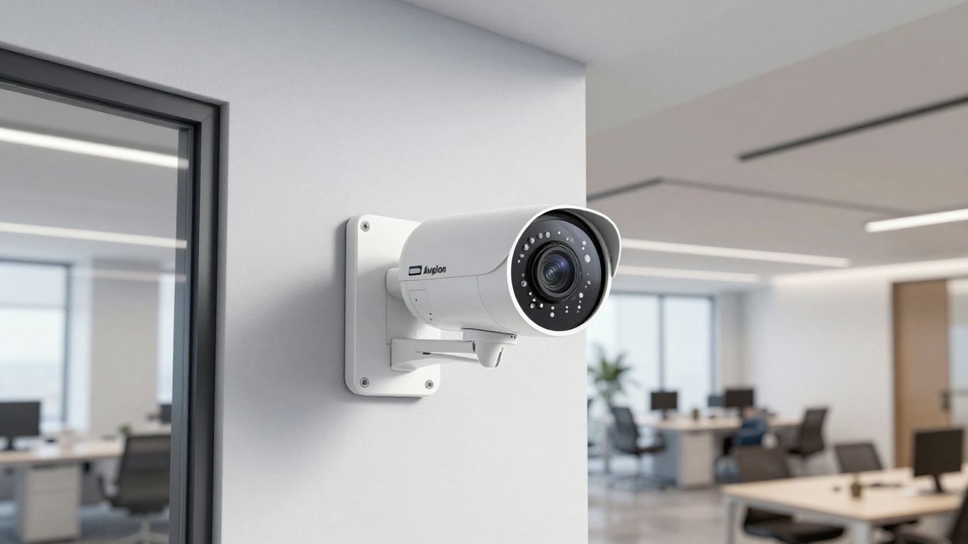 Avigilon camera in a modern office setting.