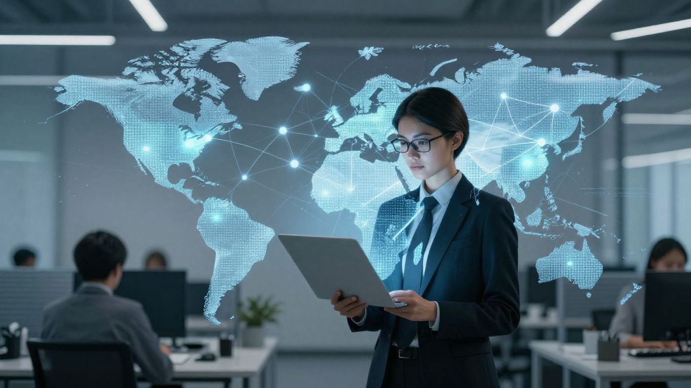 Professional managing digital connections and network nodes.