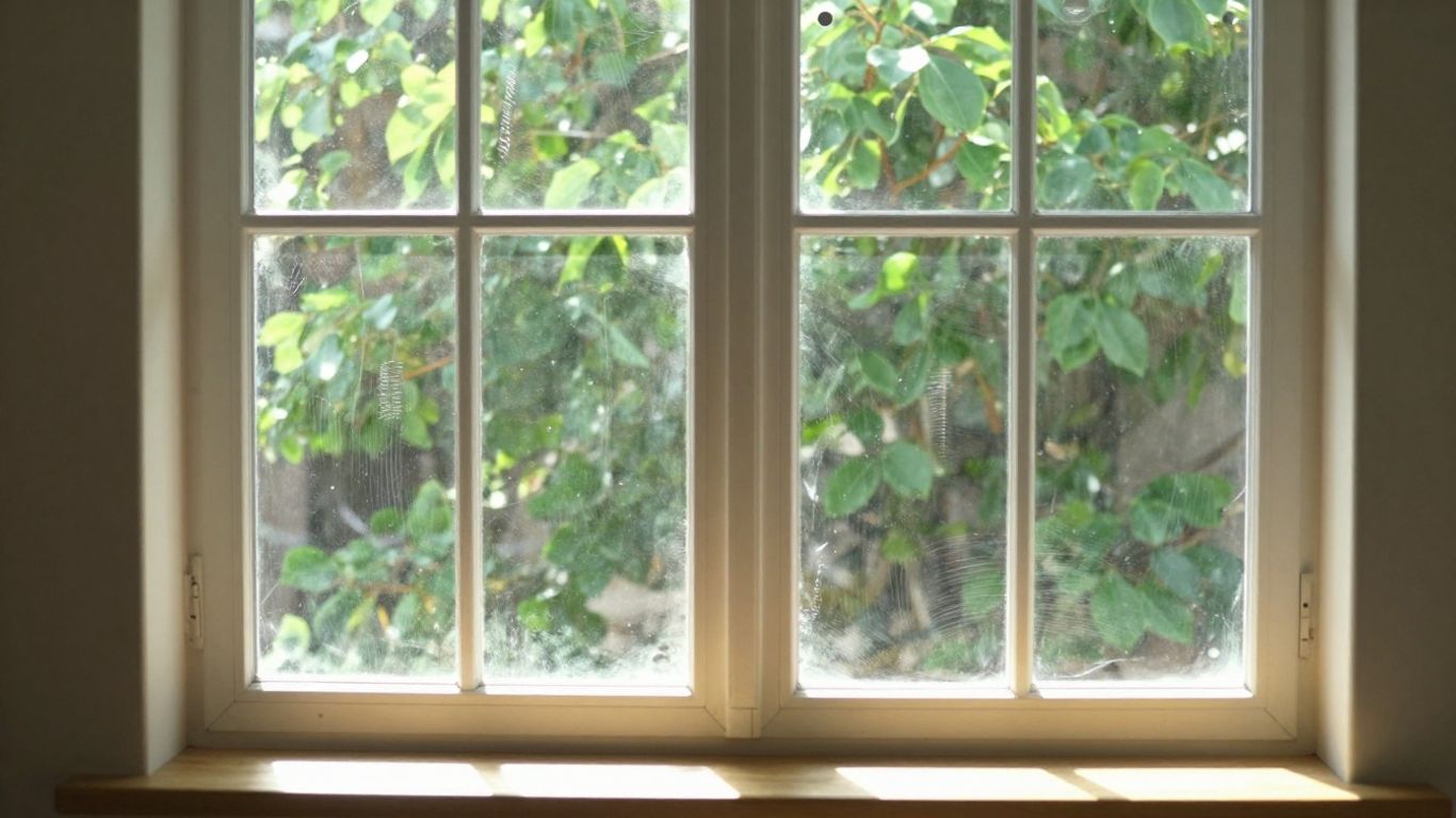 Double pane glass windows in a bright living room.