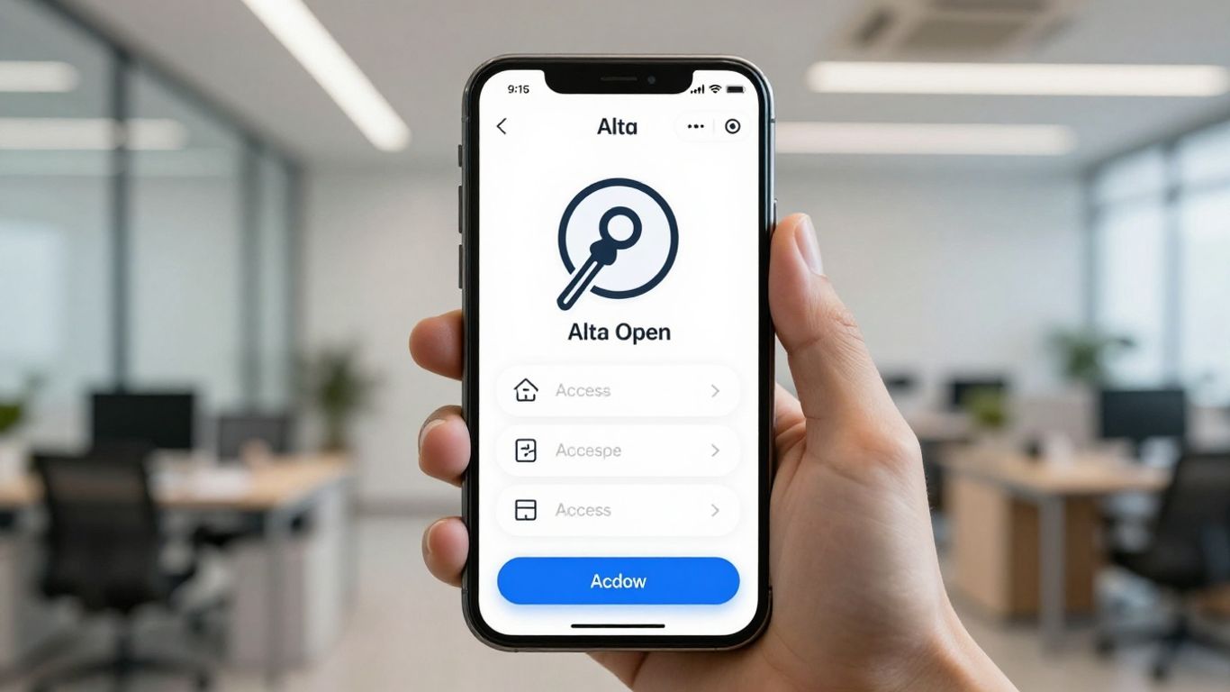 Smartphone displaying Alta Open App access control interface.