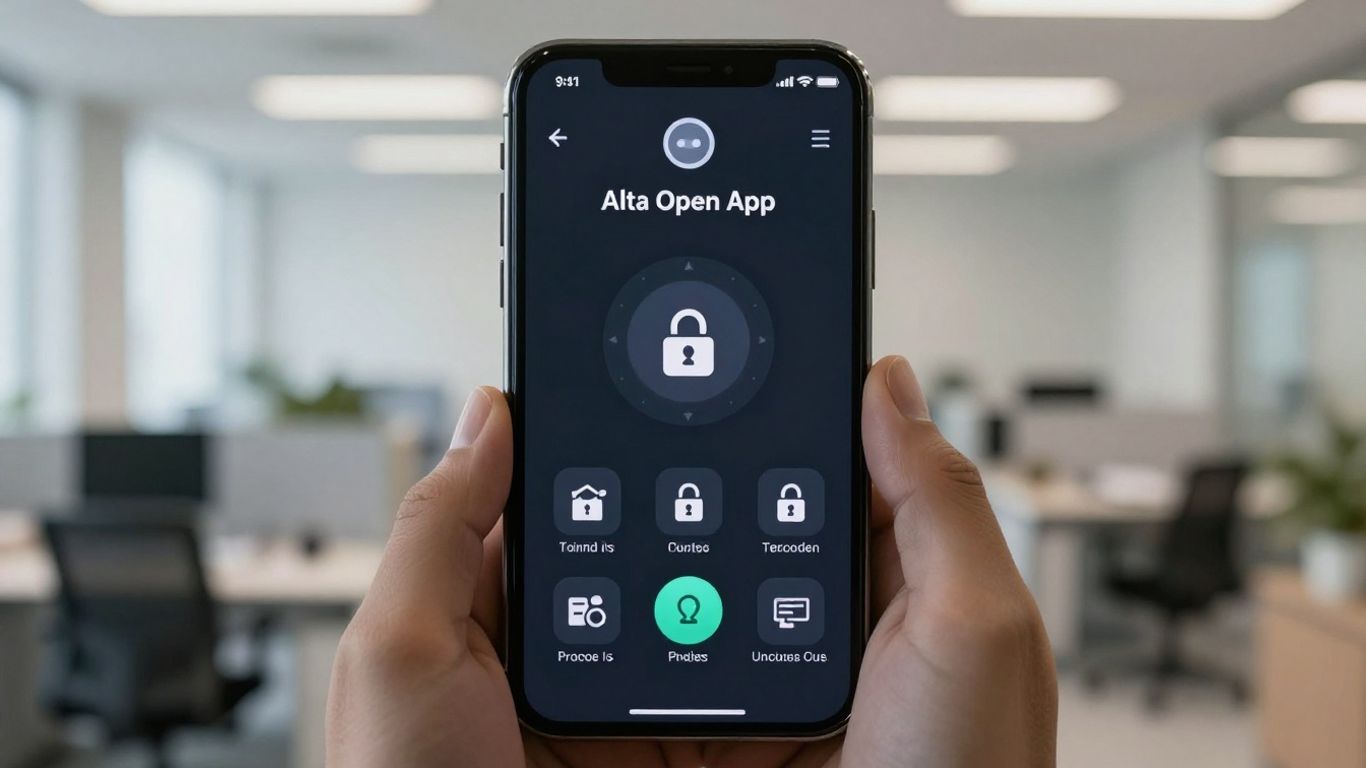 Smartphone displaying Alta Open App access control interface.
