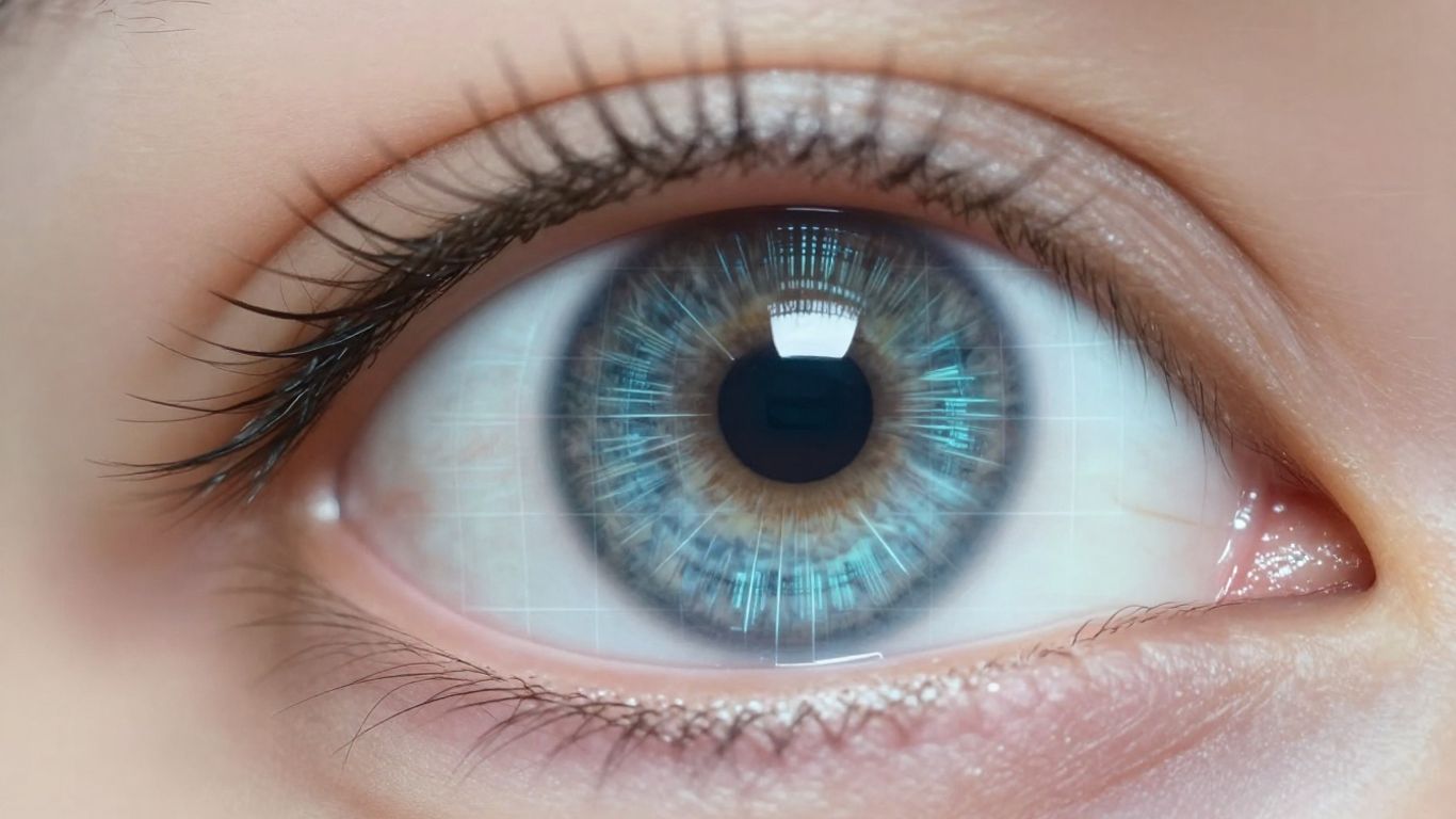 Eagle eye with digital data overlay for AI verification.