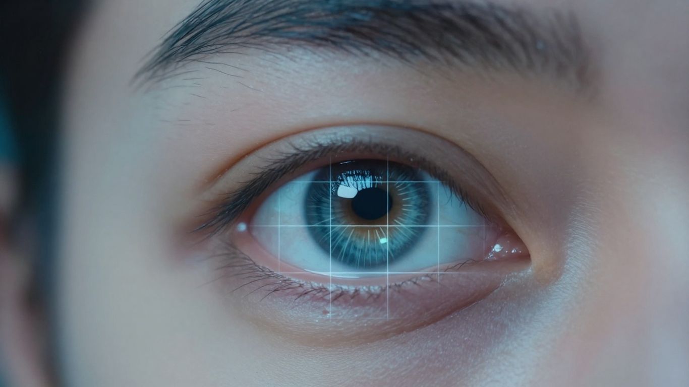 AI facial recognition technology scanning a human eye.