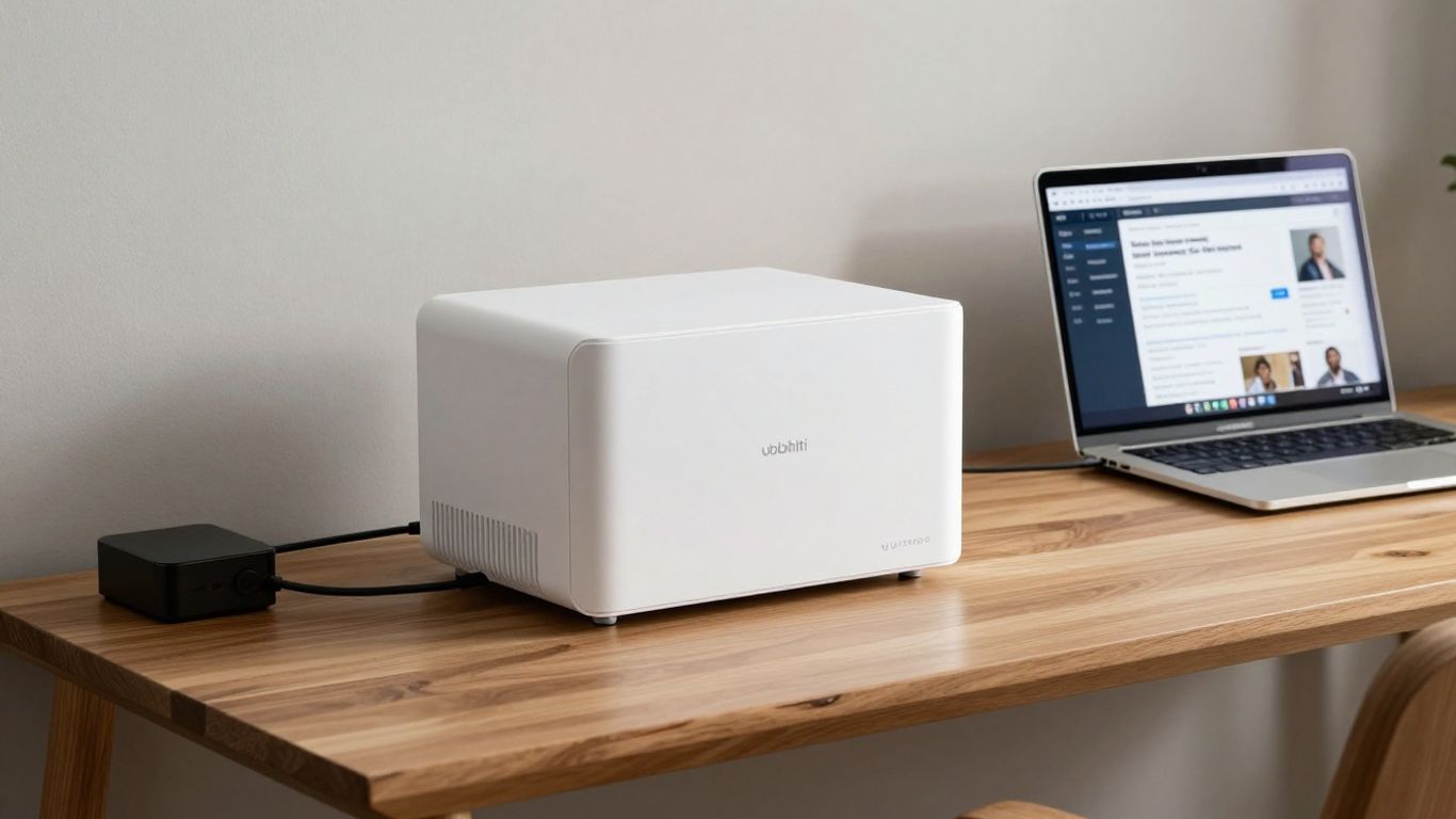 Ubiquiti UniFi Dream Machine in a home office.