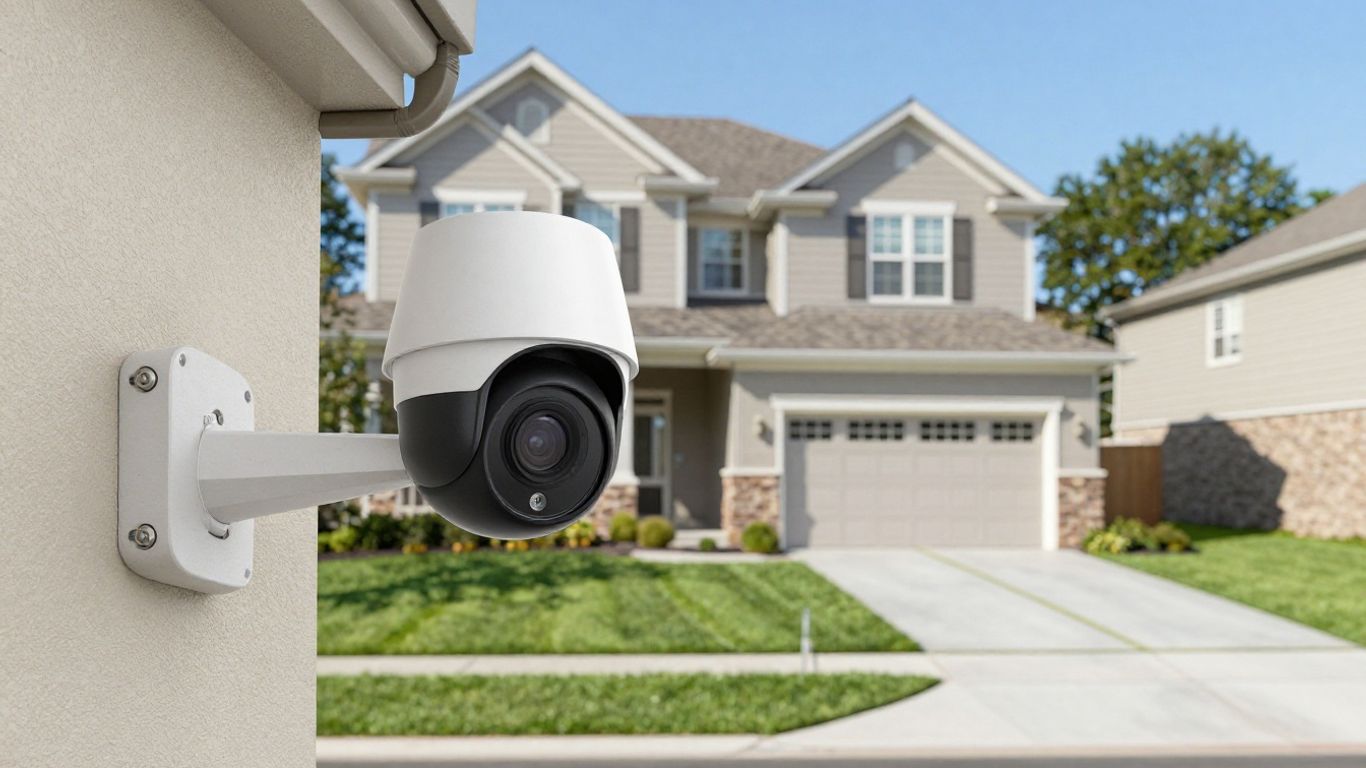 Outdoor 360 security camera protecting a home
