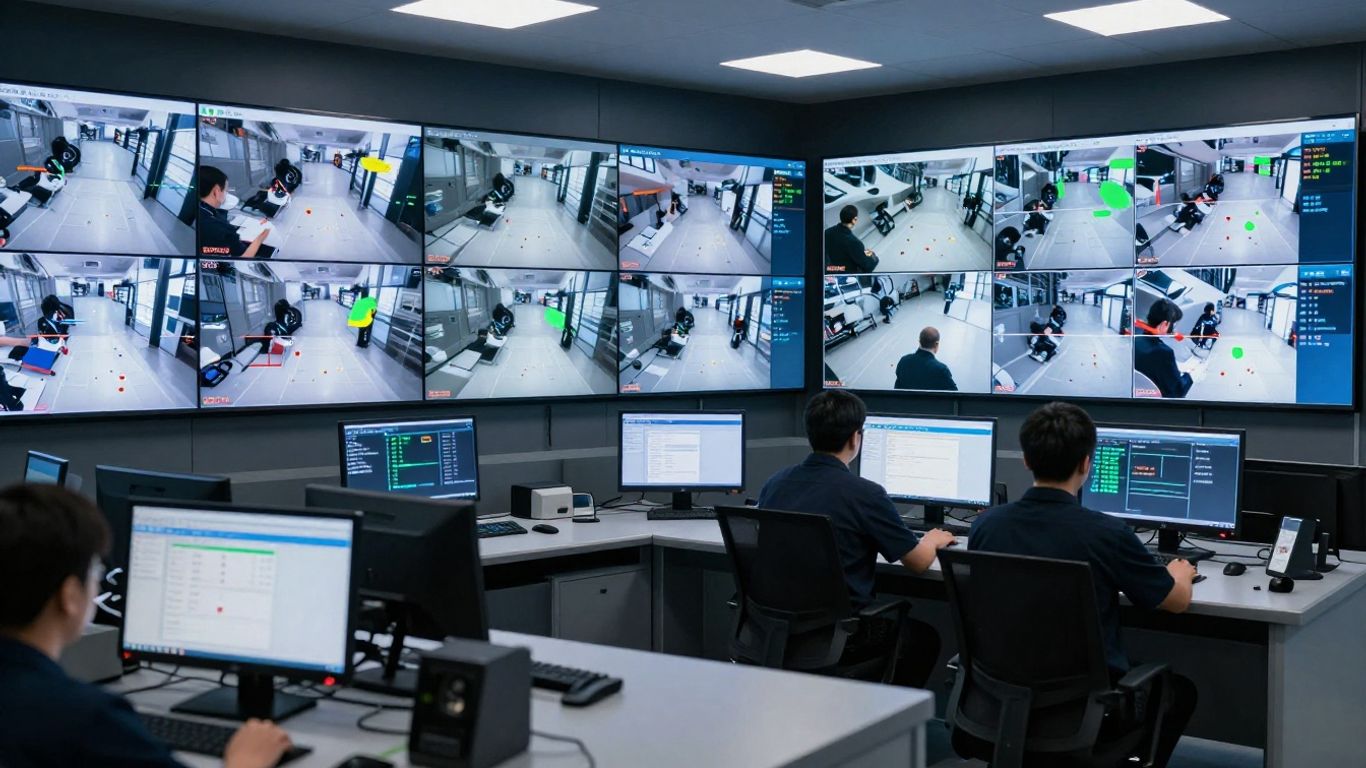 Eagle Eye Site security control room with live camera feeds.
