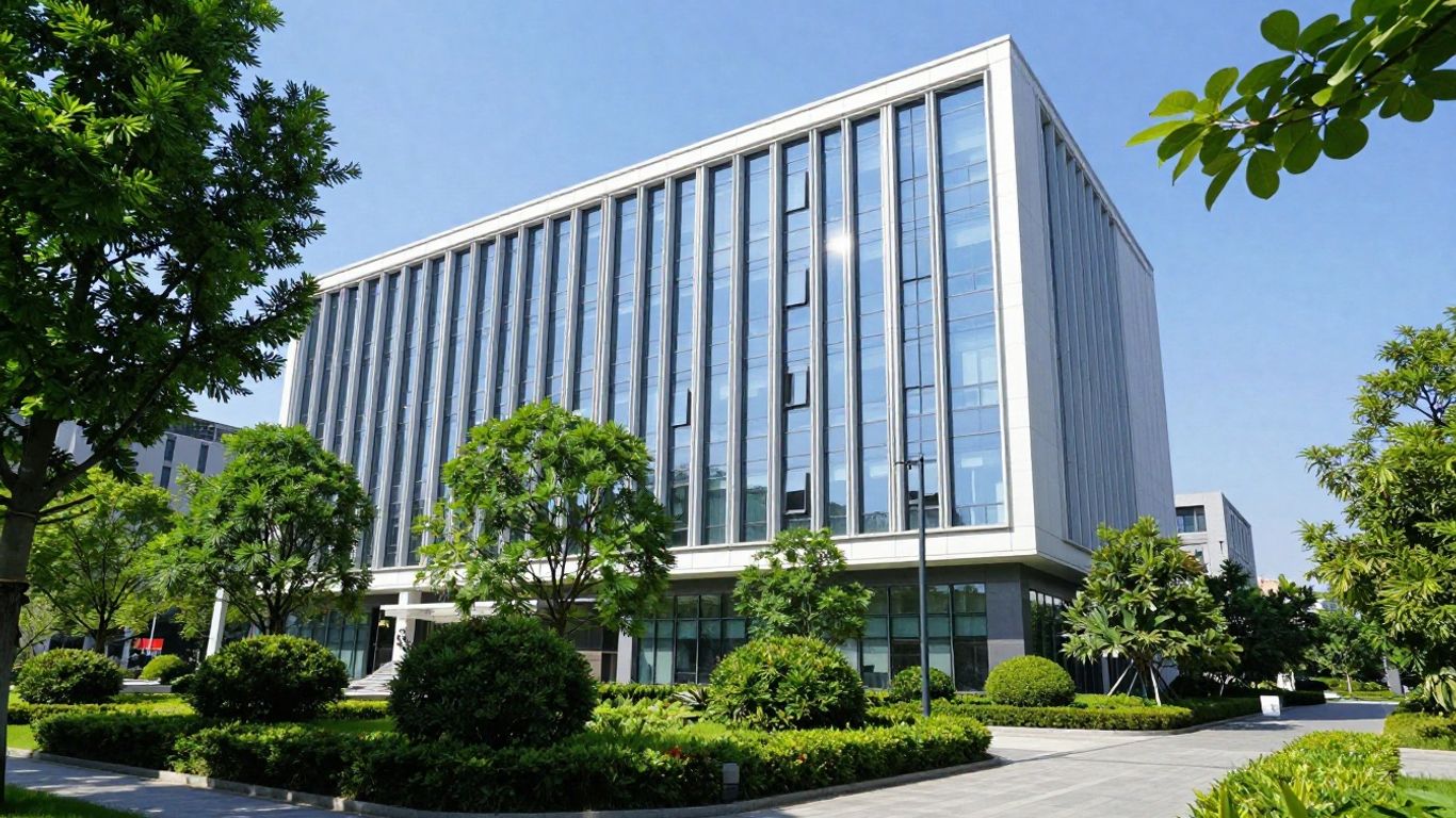 Clifton Square IT office building exterior with trees.