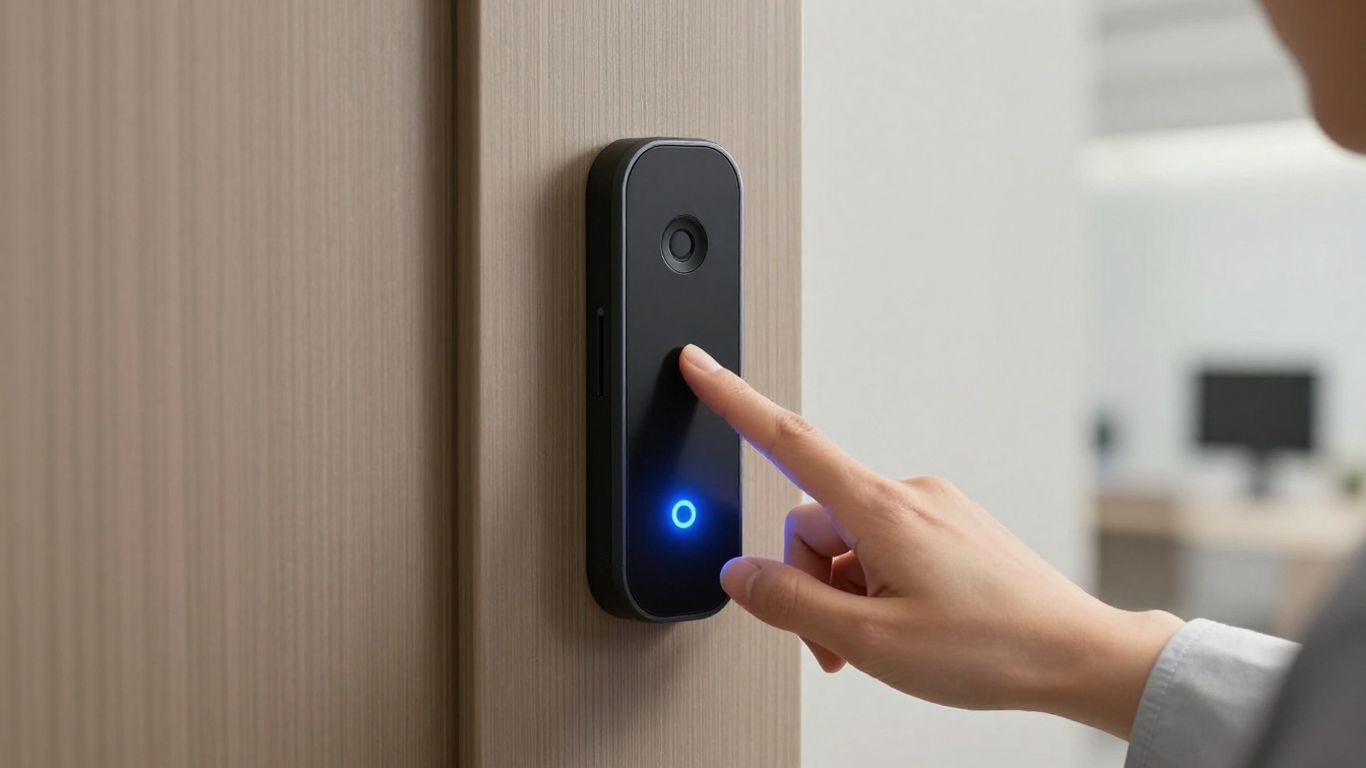 Verkada door access reader with hand approaching.