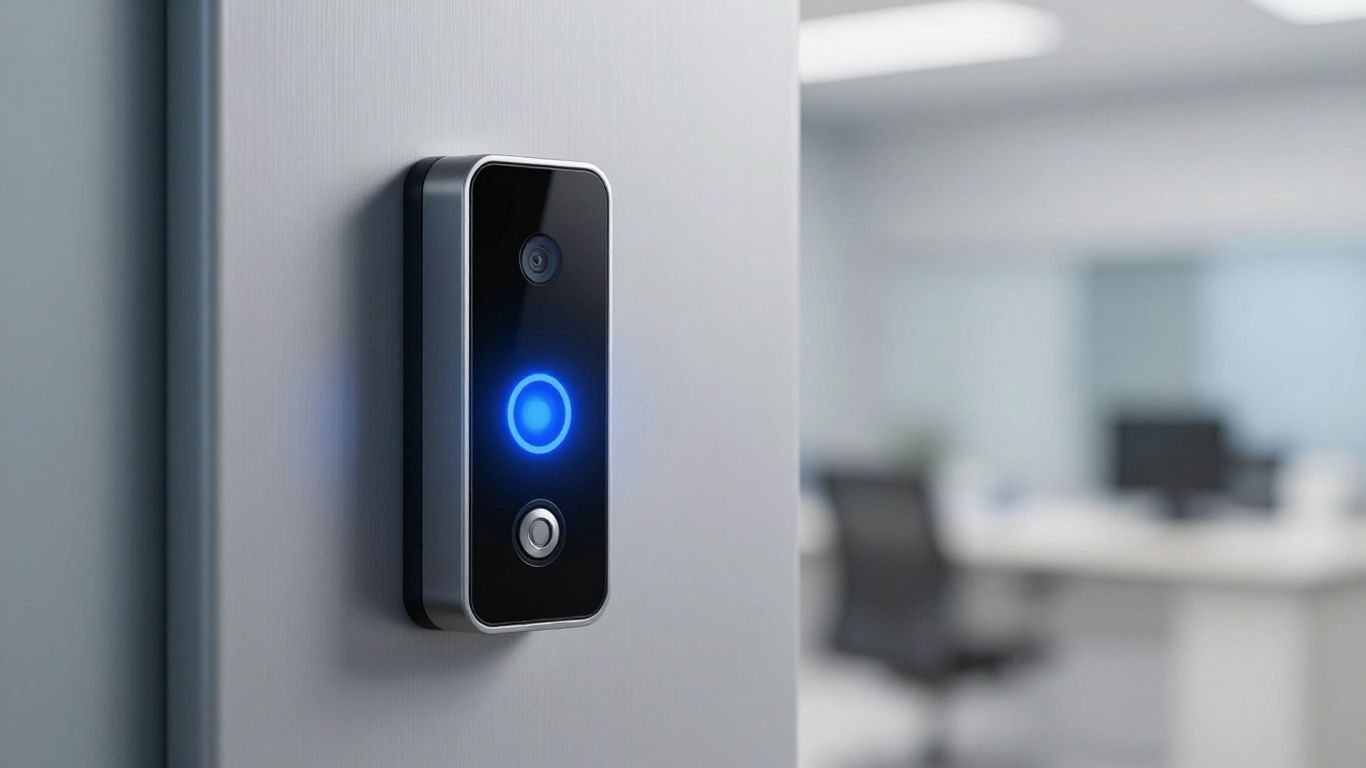 Avigilon Alta access control panel on a door.