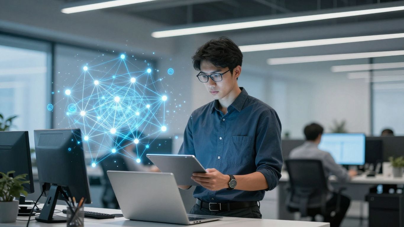 Managed service provider business concept with digital connections.