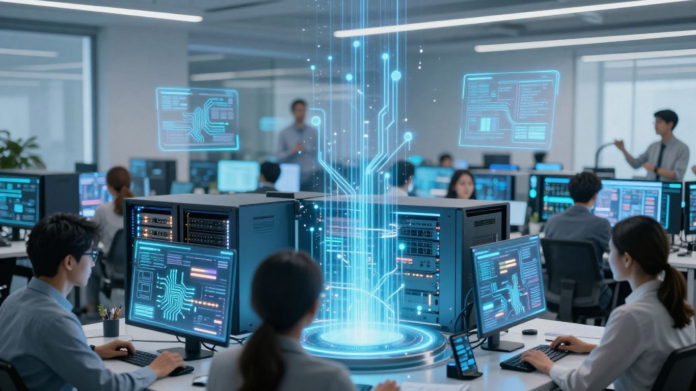 IT innovation with servers, circuits, and people.